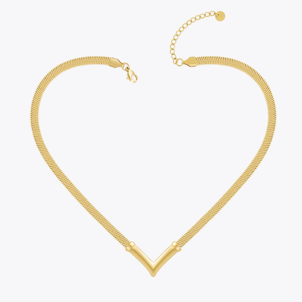 ENFASHION Para Mujer V Shape Snake Chain Pendant Necklace For Women's Stainless Steel Fashion 18k Gold Plated Party Jewelry 3444