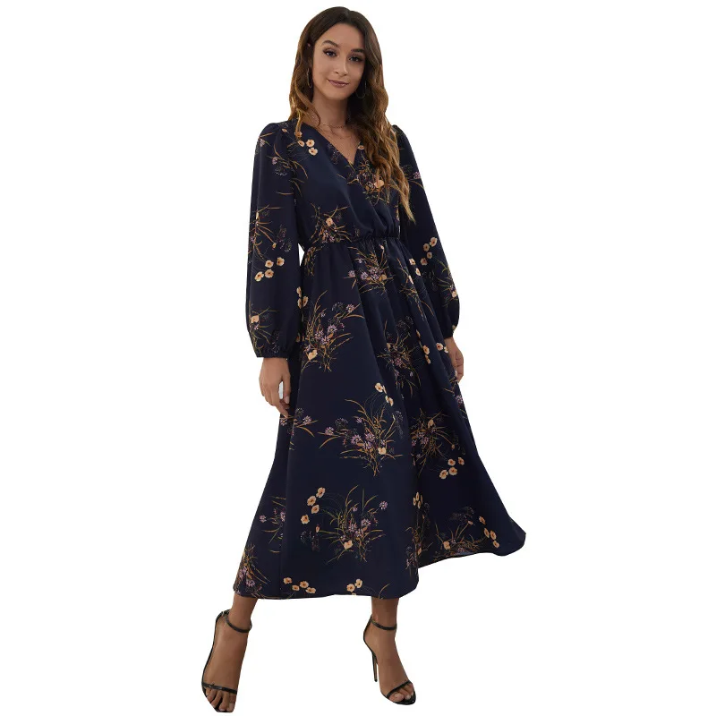 Женское платье с запахом, V-образным вырезом и длинным рукавом
