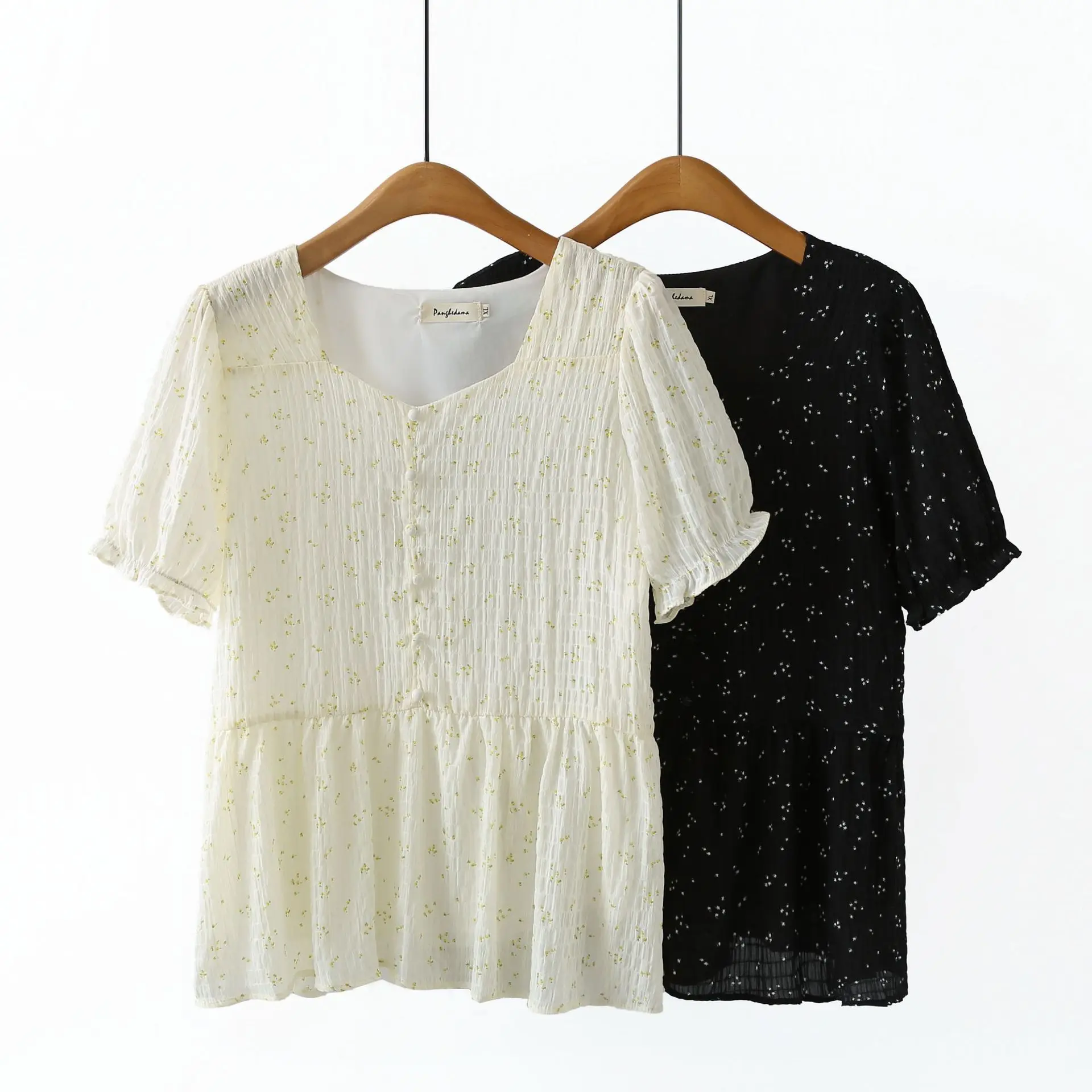 Summer Plus Size Women's Tops Fashion square-neck Floral Blouse 100kg Casual Short Sleeved Shirt 1040