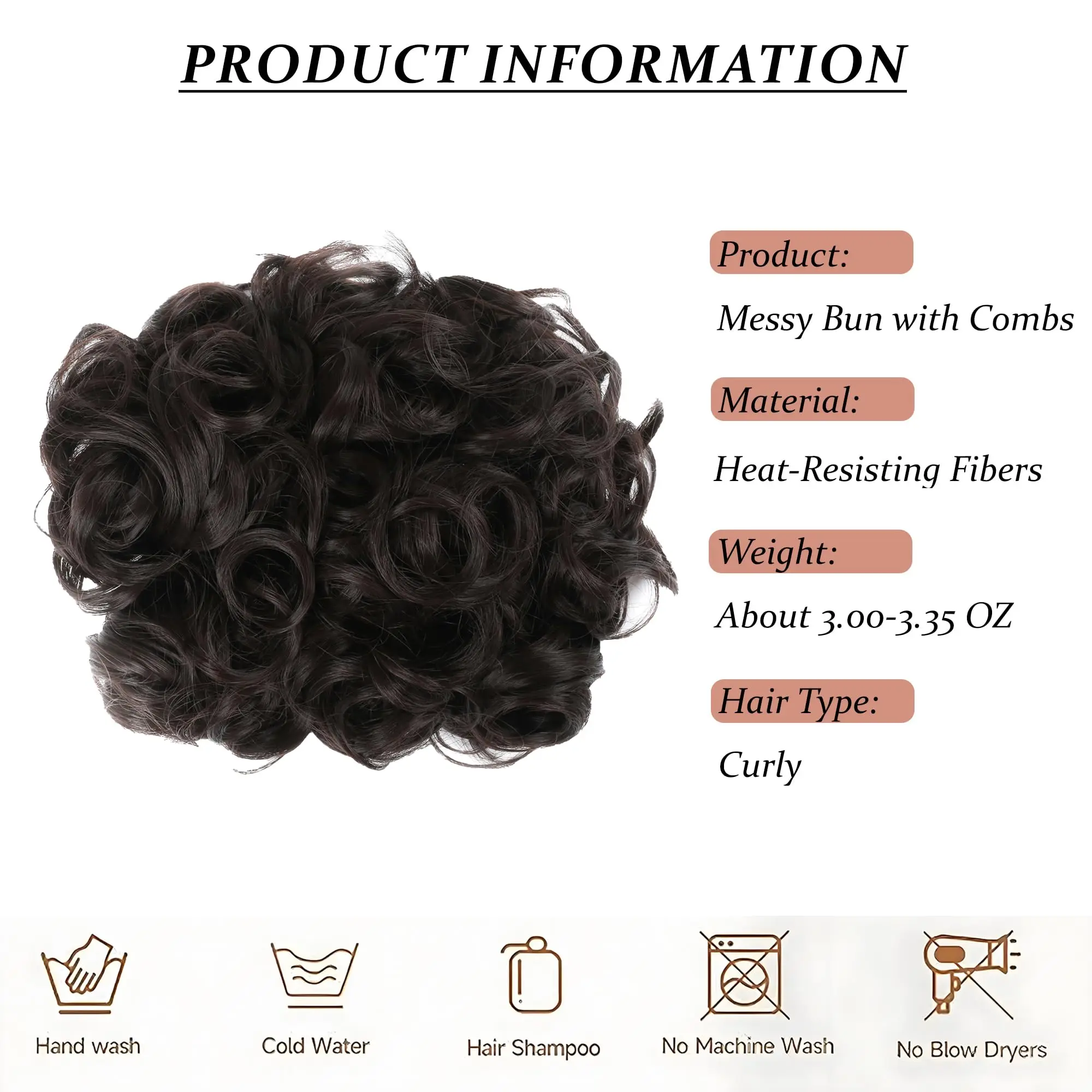 Chignon sintetico corto e disordinato, extension per capelli ricci, facile da applicare, con pettini a clip, extension a coda di cavallo per donna - immagine 5