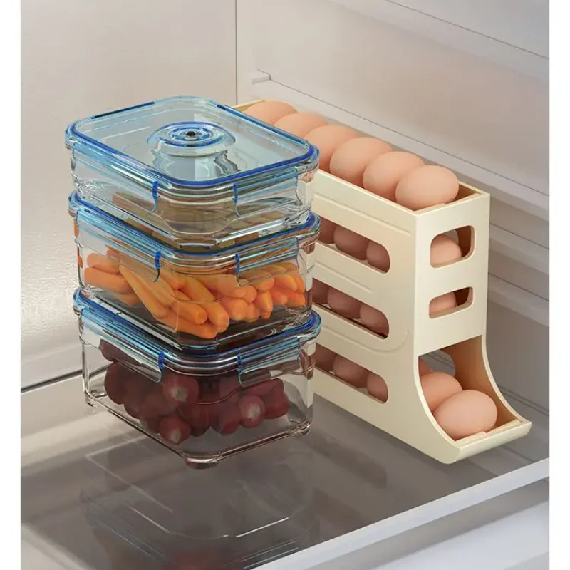 Multi-Layer Eggs Storage Box Refrigerator Side Door Storage Box Rolling Egg Holder Tray Automatic Rolling Egg Kitchen Organizers