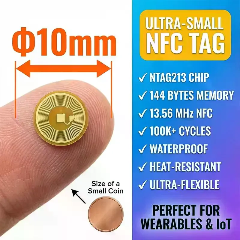 10pcs 10mm 직경 고온 RFID NFC FPC 태그 NXP NFC213 미니 카드 13.56MHz 가짜 방지 금속 방지 패시브 RF 카드