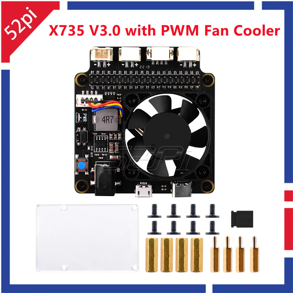 Raspberry pi X735 V3.0 Placa de Gerenciamento de Energia com Ventilador Pwm Desligamento Seguro dc 630v Dentro para Raspberry pi 4b 3b Mais 3b 2b 52pi