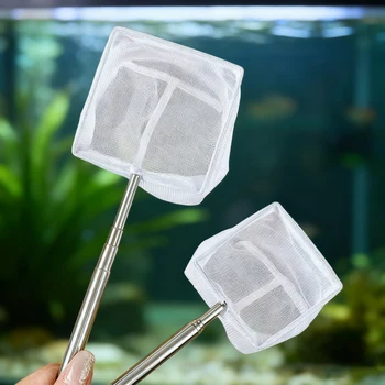 Aquarium Square Fishing Net With Suction Cup Extendable Long Handle Fishing Gear For Catching Fish Shrimp tank clean accessories