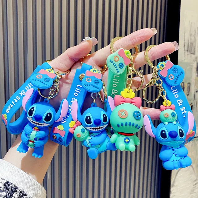 Disney Lilo and Stitch Scrump Cartoon Anime Pendant PVC Keychain Holder Car Keyring Mobile Phone Bag Hanging Jewelry Kids Gifts