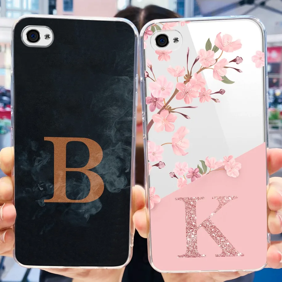 Per Iphone 4 4S Custodia Fashion Flower Letters Cover Posteriore In Tpu Morbido In Silicone Trasparente Per Iphone4 Iphone4S Paraurti Antiurto 3.5"
