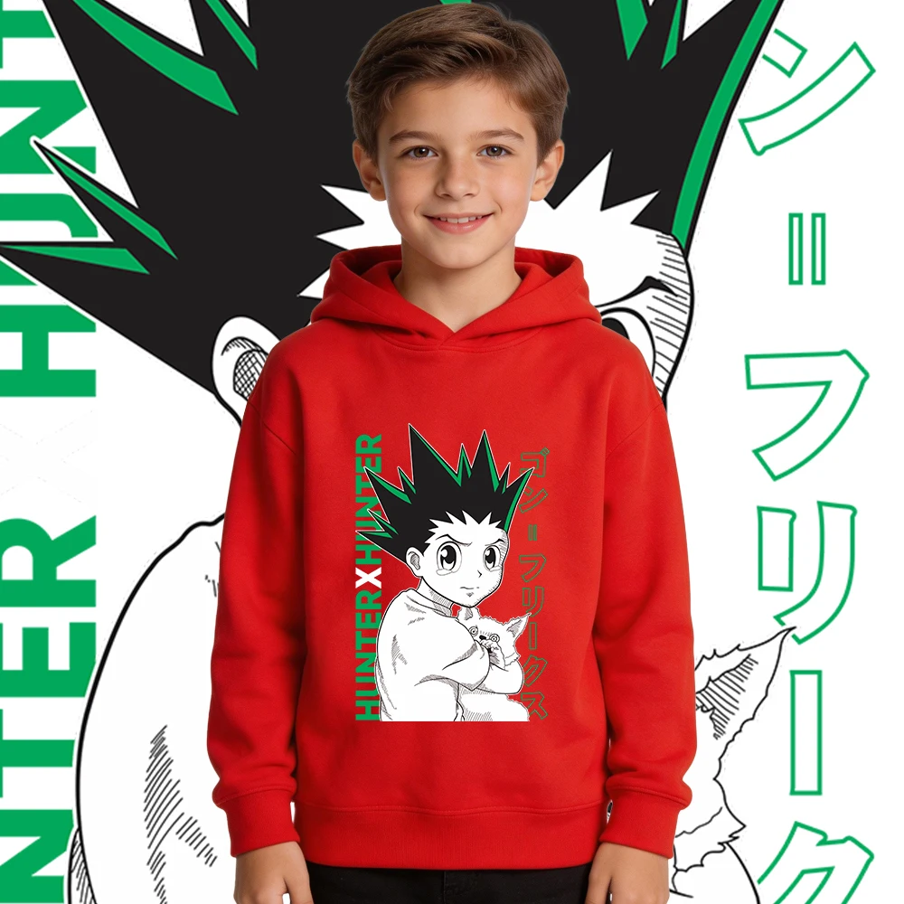 Hunter x Hunter Gon 프린트 애니메이션 키즈 소년 소녀 양털 후드 티 캐주얼 풀오버 따뜻한 가을 겨울 의류