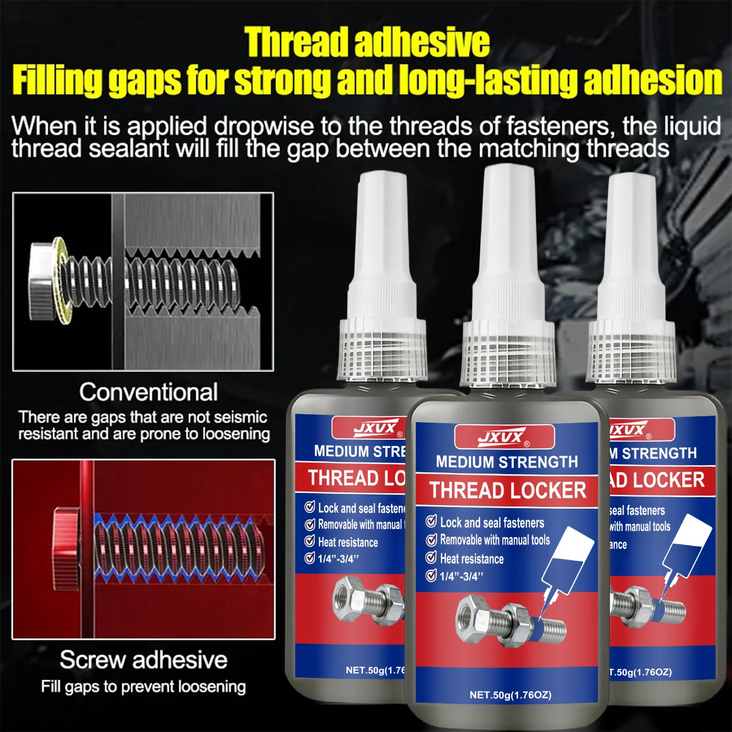 Medium to High Strength Blue Threadlocker Adhesive - 50ml Anaerobic Anti-Loose Screw Glue Agent