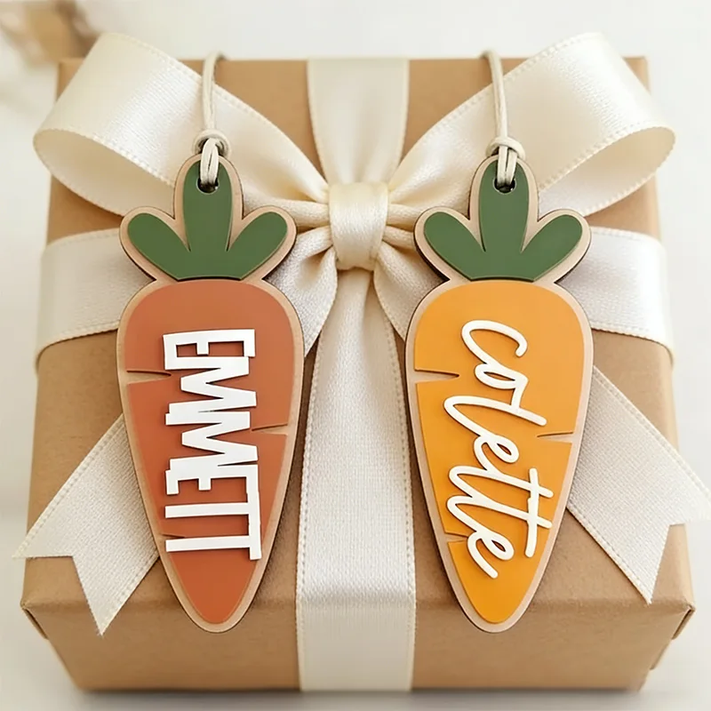 Étiquettes personnalisées carotte pour Pâques décoration table panier