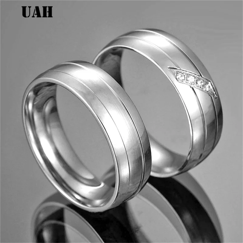 Simple Couple Titanium Steel Wedding Zirconia Rings Women Men's Jewelry Anniversary Marriage Fashion Gift wedding rings finger rings engagement rings zircon rings couple rings crystal rings titanium steel rings