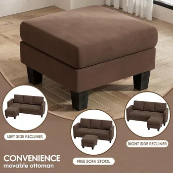 3 Seat L-Shaped Sofa With Linen Fabric Sectional Sofa Couch Movable Ottoman Small Couch for Small Apartments Living Room Home 6