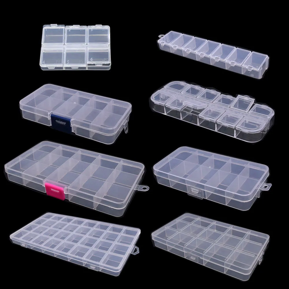 6-32 Compartments Plastic Storage Box Organizer Jewelry Container with Dividers for Beads Art DIY Crafts Sewing Jewelry Supplies