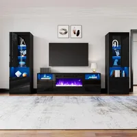 Fireplace Entertainment Center Set, Including A 70 Inch Fireplace TV Stand and 2 LED High Gloss Bookshelves 1