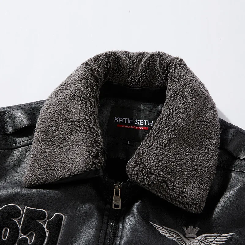 Men Autumn Jacket Bomber Biker Zipper Motorcycle Faux Fur Coat Male Fleece Pilot Vintage Black Brown Pu Leather Jacket Winter leather jackets imitation fur coat