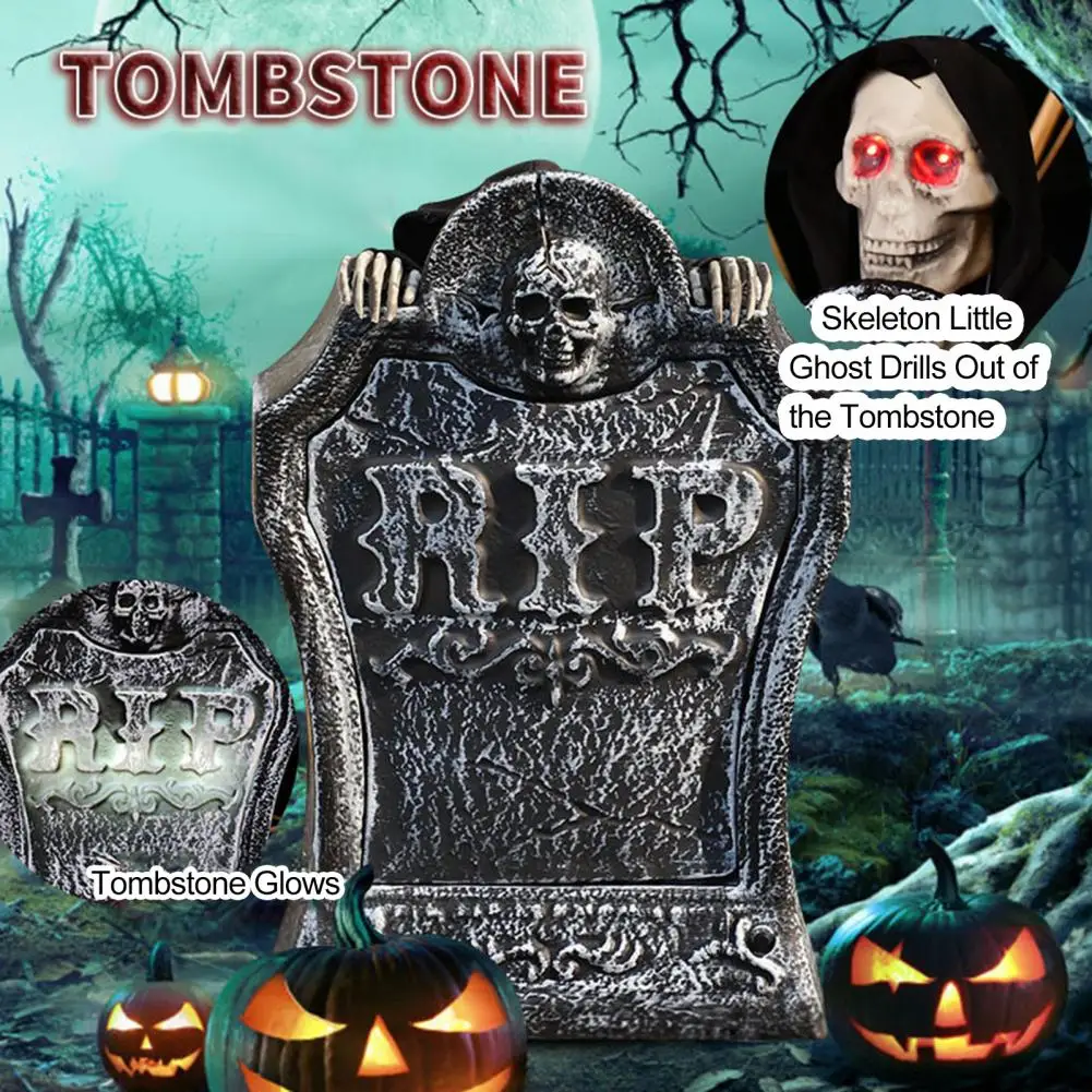 

Electric Rip Tombstone Halloween Rip Tombstone Spooky Halloween Decorations Sound-activated Movable Skulls Light-up for Haunted