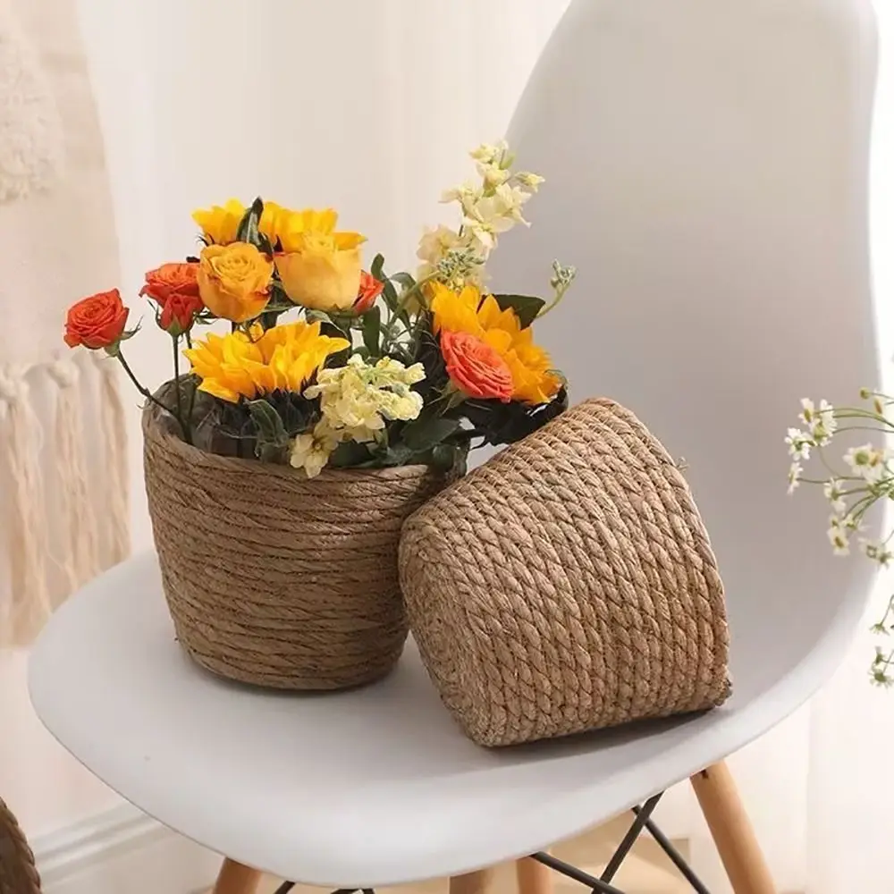 1Pcs Durable Flower Pot Basket Grass Woven Flowerpot Planter Basket Rattan Straw Woven Plant Flower Basket Furniture Decoration