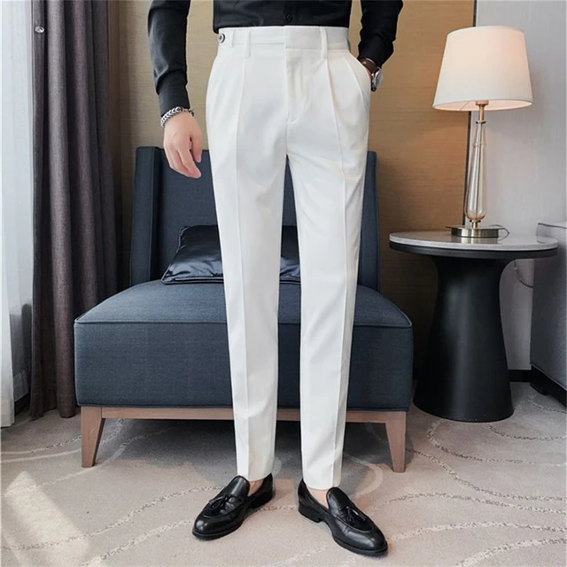 Linen Italian Mens Formal Pant Pantalones Hombre Dress Ankle Pants Men  British High Waist Straight Pants Men Social Trouser - AliExpress
