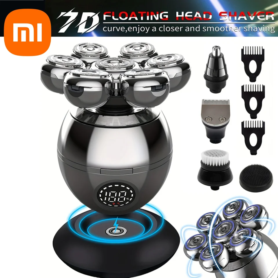 Hair Clipper Electric Shaver Hair Trimmer Electric Razor Rotary Shaver Xiaomi Electric Shaver 7D Bald Shaver Electric Rechargeable Men's Shave Bald Hair Clipper Waterproof Wet Dry Dual Use
