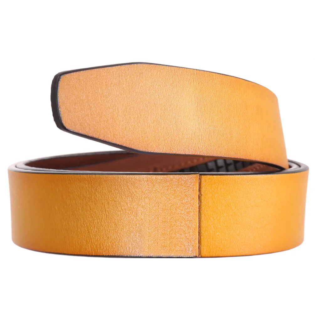 Men's Automatic Buckle Belts No Buckle Black Tan Brown Genuine Leather Belt For Men Luxury 3.5cm Width Holeless Male Strap