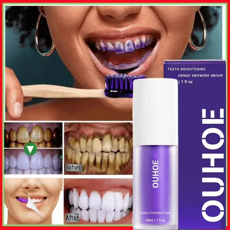 Teeth Whitening Purple Toothpaste Remove Teeth Breath Whitening Brightening Essence Corrector Color Care Oral Stain Free teeth whitening essence teeth whitening product teeth health product