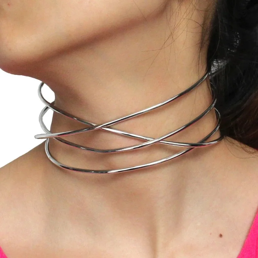 Punk Alloy Torques Choker Necklaces For Women 3 Style