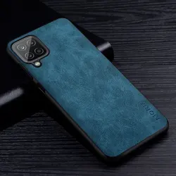 Premium PU Leather Scratch-Resistant Solid Color Phone Case for Galaxy F12 (Dark Blue)