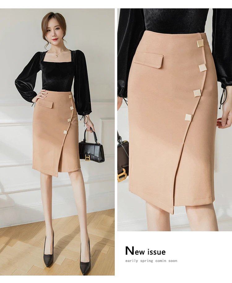 Summer High Waist Women's Skirts Hip Wrap Solid Fashion Elegant Tight Korean New Midi Female Clothing Balck S-5XL short skirt Skirts