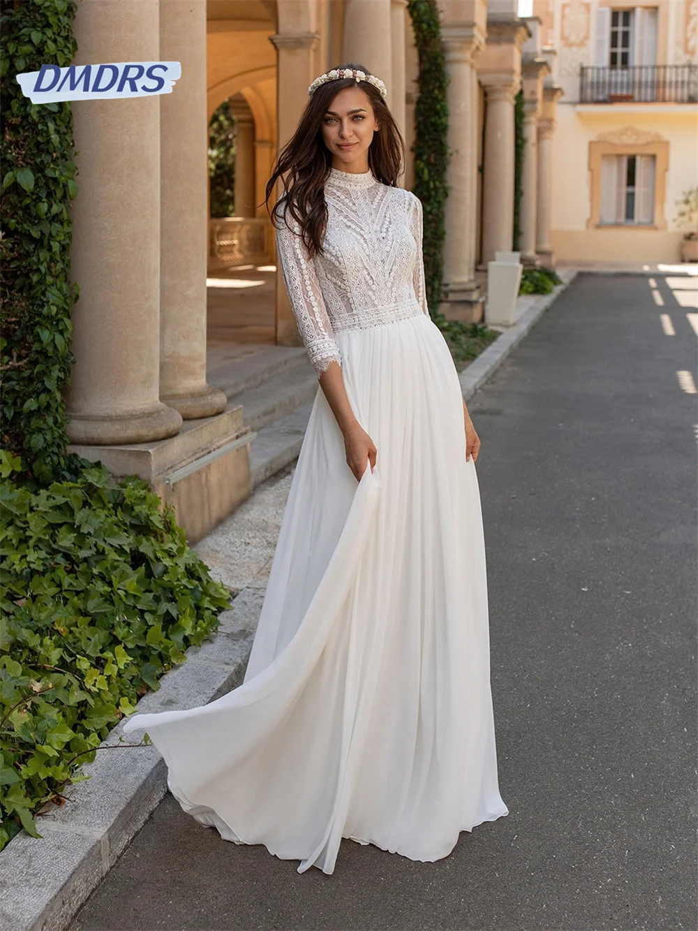 

Bohemian Lace Appliques Wedding Dress Beach A-line Floor-length Bridal Gown Pastrol Vestidos De Novia