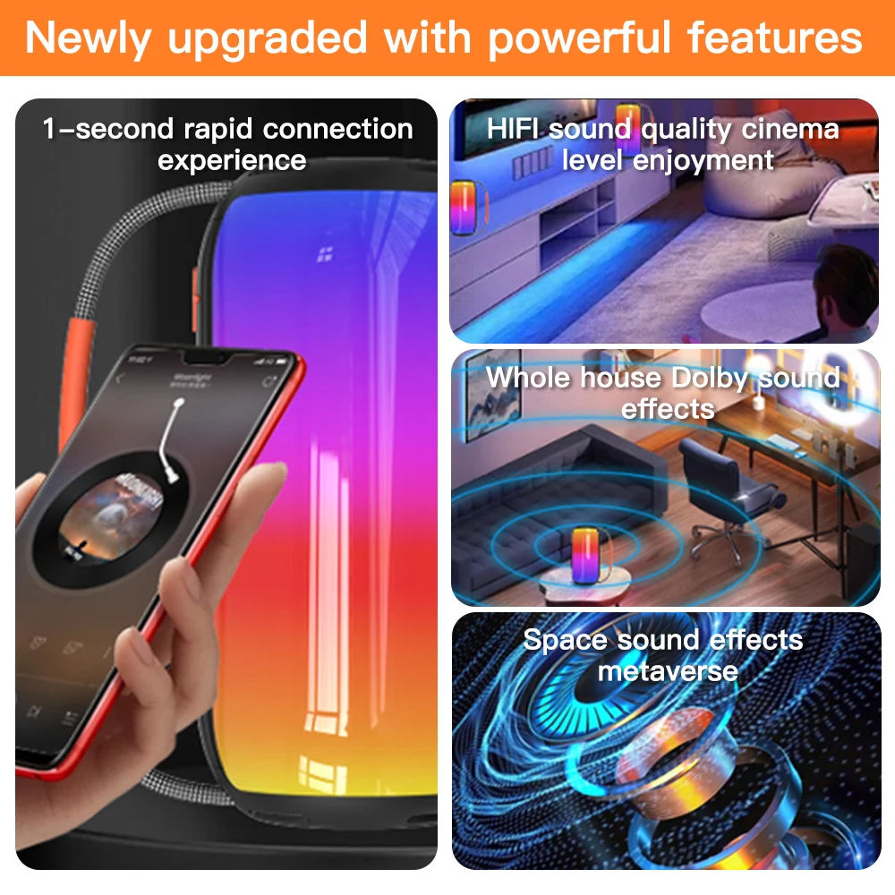 Waterproof Bluetooth Speaker with Deep Bass and LED Light