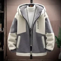 Thickened Lamb Fur Hooded Jacket Men's Casual Outerwear Autumn Winter Particle Fleece Coat for Teenagers And Students