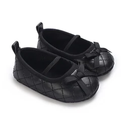 0-18M Toddler Baby Girls Mary Jane Shoes Bowknot Quilted PU Princess Flats Casual Walking Shoes for Newborn Infant First Walkers