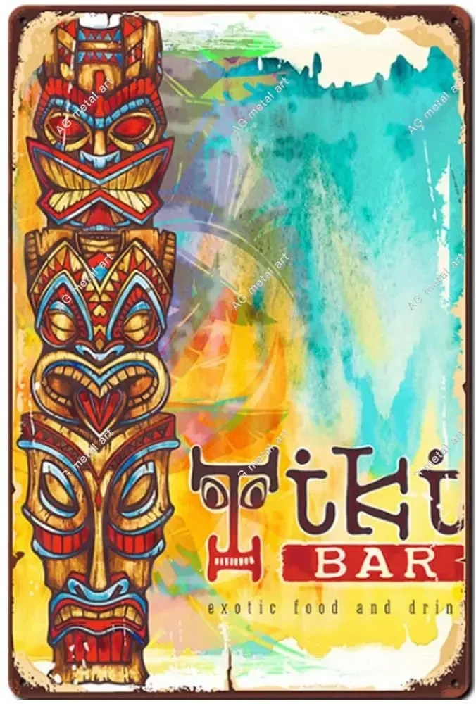 

Vintage Wall Decor Nostalgic Open Tiki Bar Tin Sign Metal Tin Sign Wall Decor 12x8 Inches Room Decoration Men Metal Poster Sign