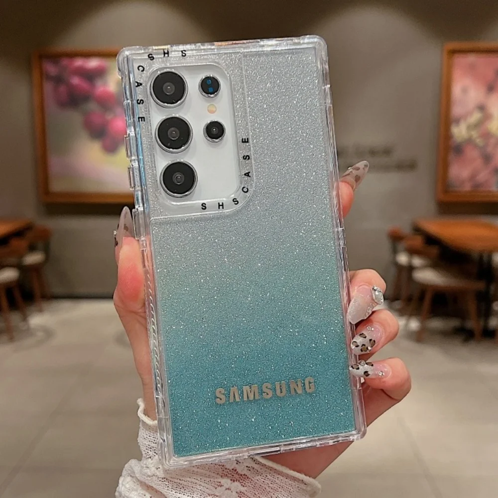 3 in 1 Clear Gradient Glitter Case with Full Logo Protection