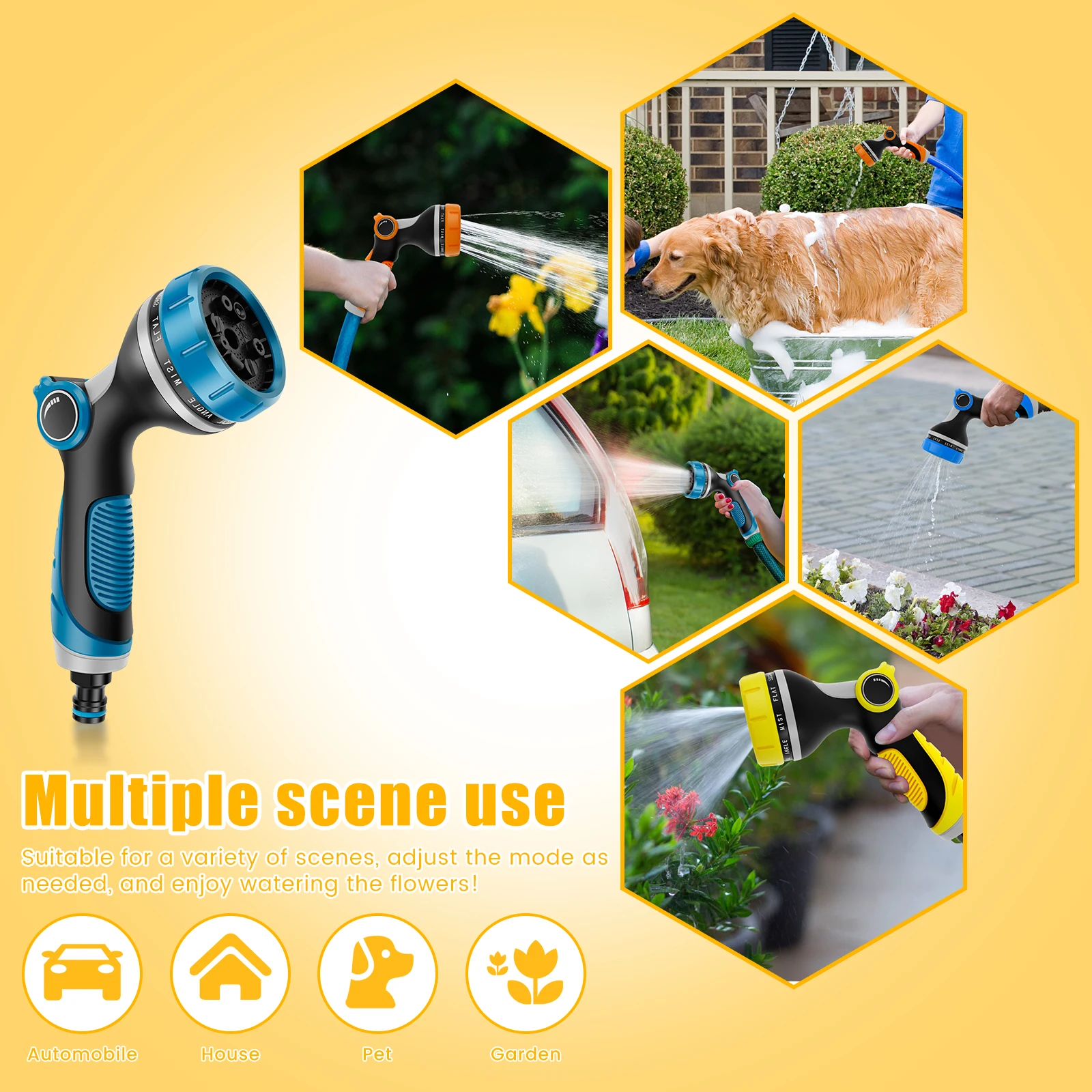 3Pcs Garden Hose Spray Nozzle High Pressure Watering Gun with 10 Spray Patterns Thumb Switch Design Car Washing Cleaning Tool