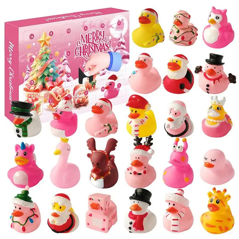 Christmas Countdown Calendar Pink Duck Gift Box Household Collectible Figures Duck Ornaments For Kids Toys