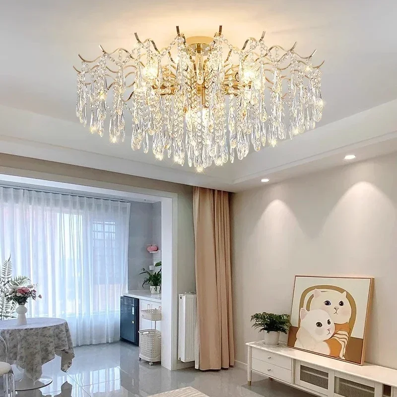 

Dining Room Ceiling Crystal Chandelier Living Room Kitchen Bedroom Gold Nordic Luxury Branch Chandeliers 60cm 80cm Round Light
