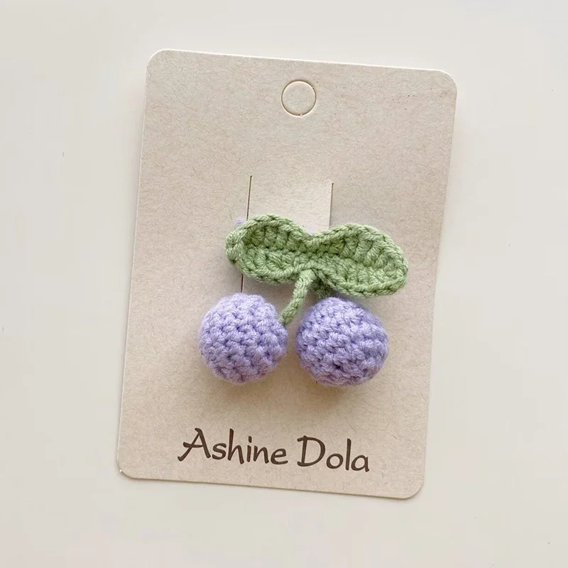 1 Pcs Cute 3D Cherry Hair pin Girl Kawaii Handmade Crochet Barrettes Girl Wool Knitting Headwear Women Hair Accessories 4