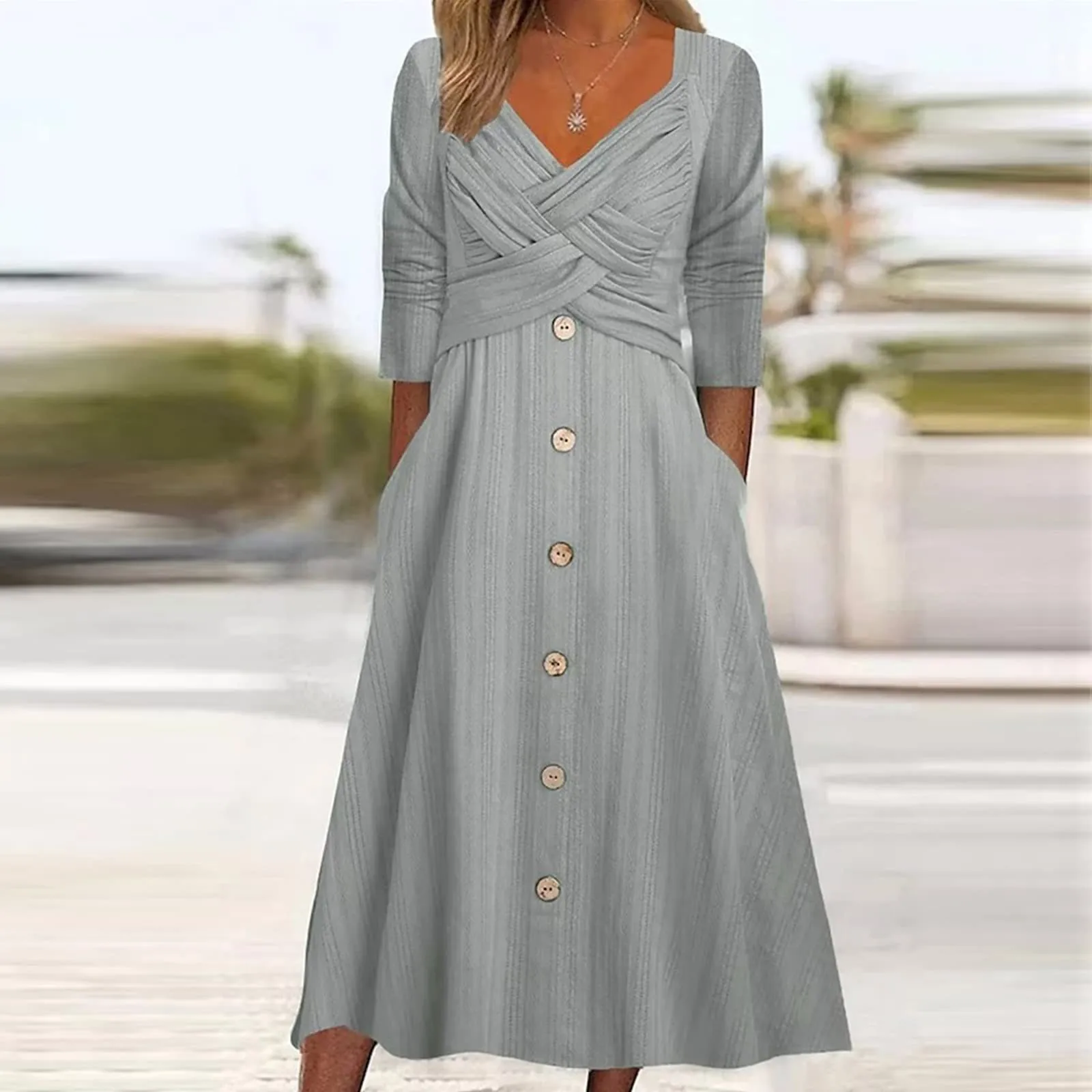 

2024 Летнія сукенкі Women's Summer Dresses Casual Sundress Loose Flowy Midi-Dresses With Pockets Comfortable Dresses