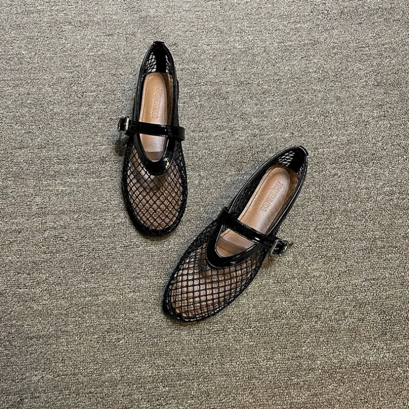 Summer Mesh Hollow Sandals Women Flats Shallow Loafers 2024 New Beach Walking Designer Shoes Comfort Retro Female Zapatillas 6