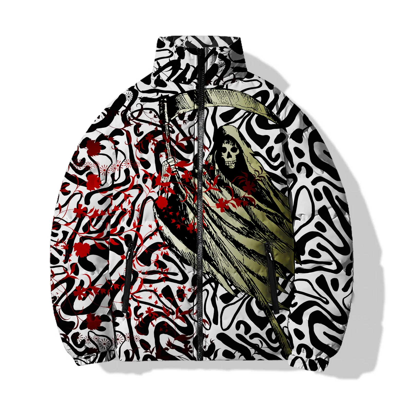thumbnail image 1 of Abrigo de invierno para hombre con diseño de huesos, nuevo abrigo de esqueleto para hombre, parkas modernas con estampado 3D de calaveras, ropa para hombre 2024, calidez, frescor y acolchado, 1 of 5