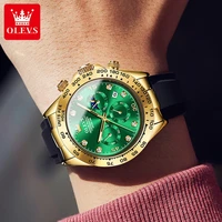 OLEVS – montres à Quartz pour hommes, chronographe analogique, Phase de lune, Silicone, diamant, étanche, lumineux 3