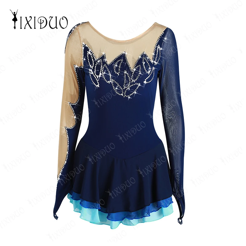 

Women's Long Sleeve Lyrical Dance Dress Mesh Skirts Gymnastics Leotard Figure Skating Dresses Ballet Latin Jersey Suit Dancewear