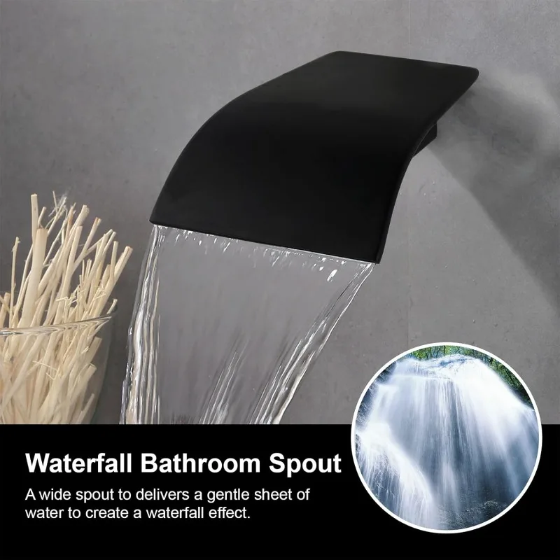 High Flow Waterfall Spout Fixtures Filler Bathroom Waterfall Spout for Bathroom Sink and Tub Shower Wall Mounted 6