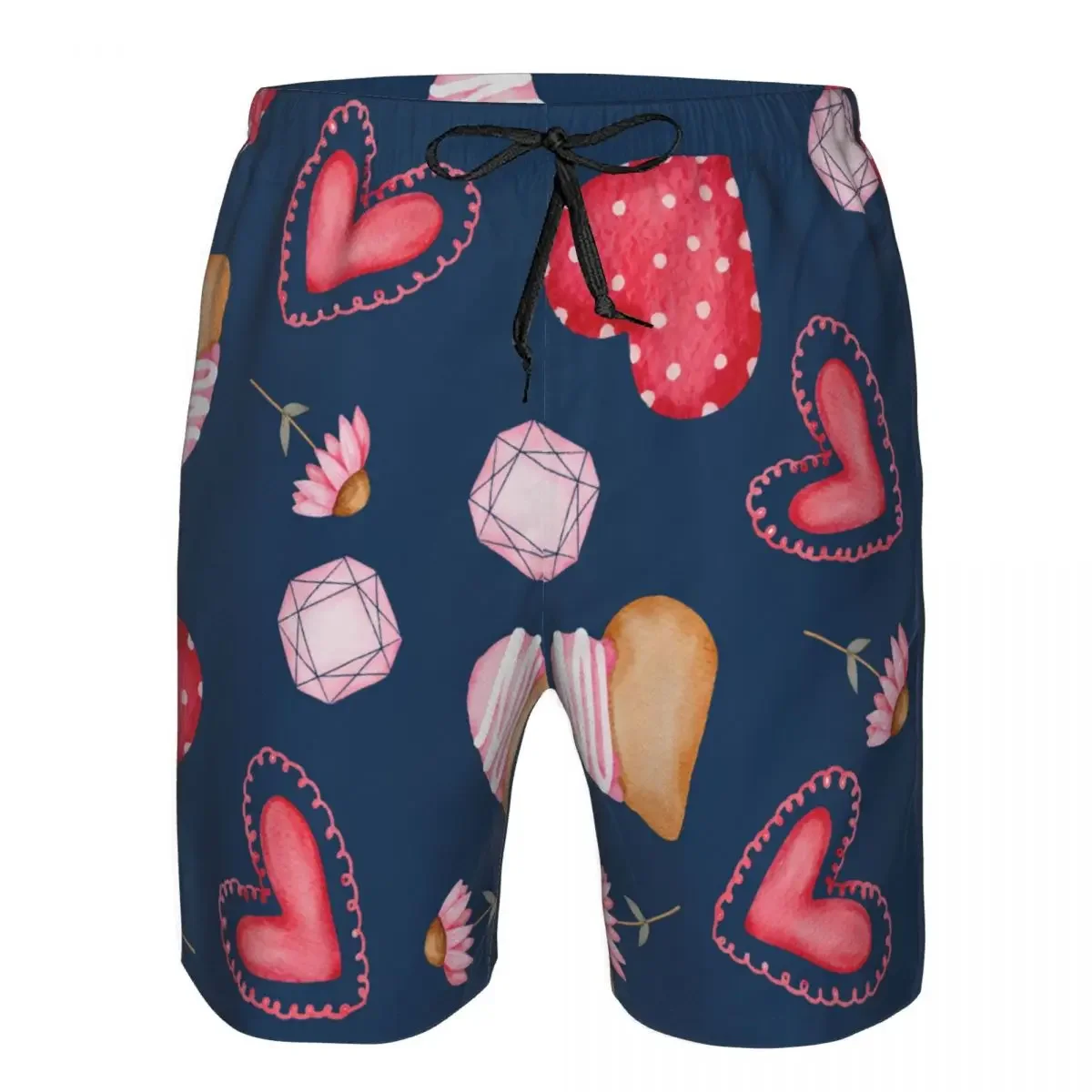 

Summer Men Swimwear Breathable Quick Dry Trunks Heart Cake Elements Beach Shorts for Running Training Surfing