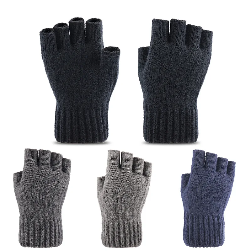 

Winter Fingerless Gloves For Men Women Knitted Screen Mittens Half Finger Gloves Wool Warm Thick Outdoor Driving Gloves