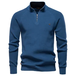 Autumn Cotton Zipper Cardigans for Men - Fashion Casual High - Collar Knitted Sweater (Y832 - Denim)