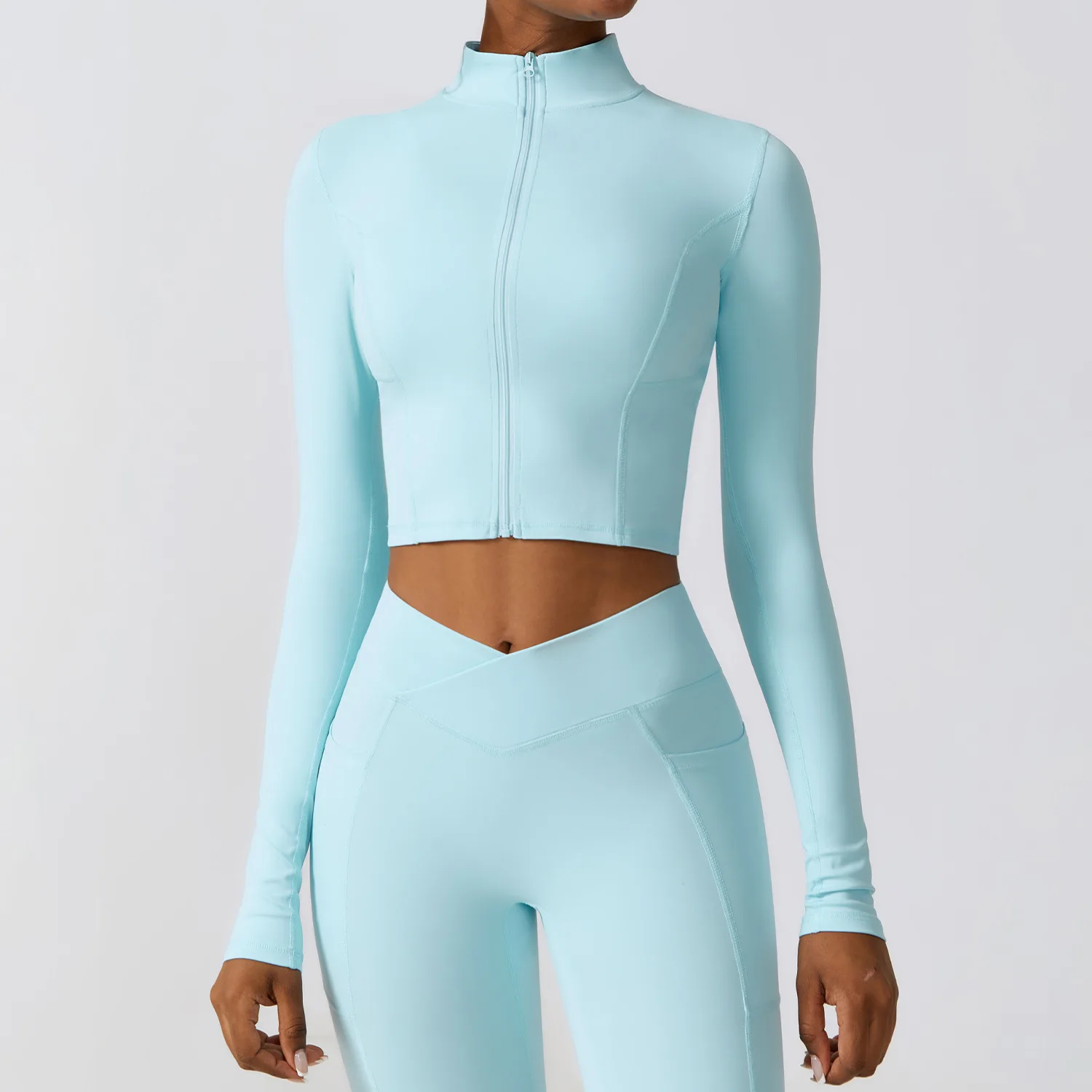 Women Sport Jackets Zipper Slim Yoga Coat Quick Dry Running Jacket Elastic Long Sleeve Thumb Hole Gym Fitness Top Clothes Female