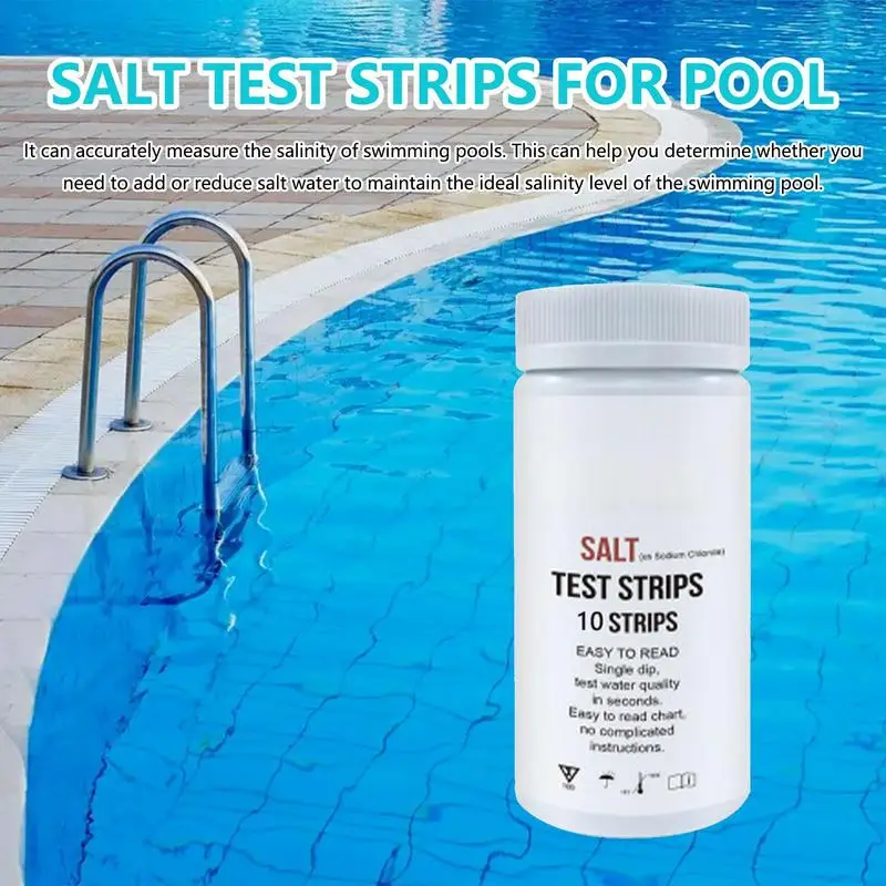 Pool Salt Test Strips for Saltwater Pool 10 Counts Salt Pool Test Strips for Hot Tub Testing Sodium Chloride Content 0-6000ppm