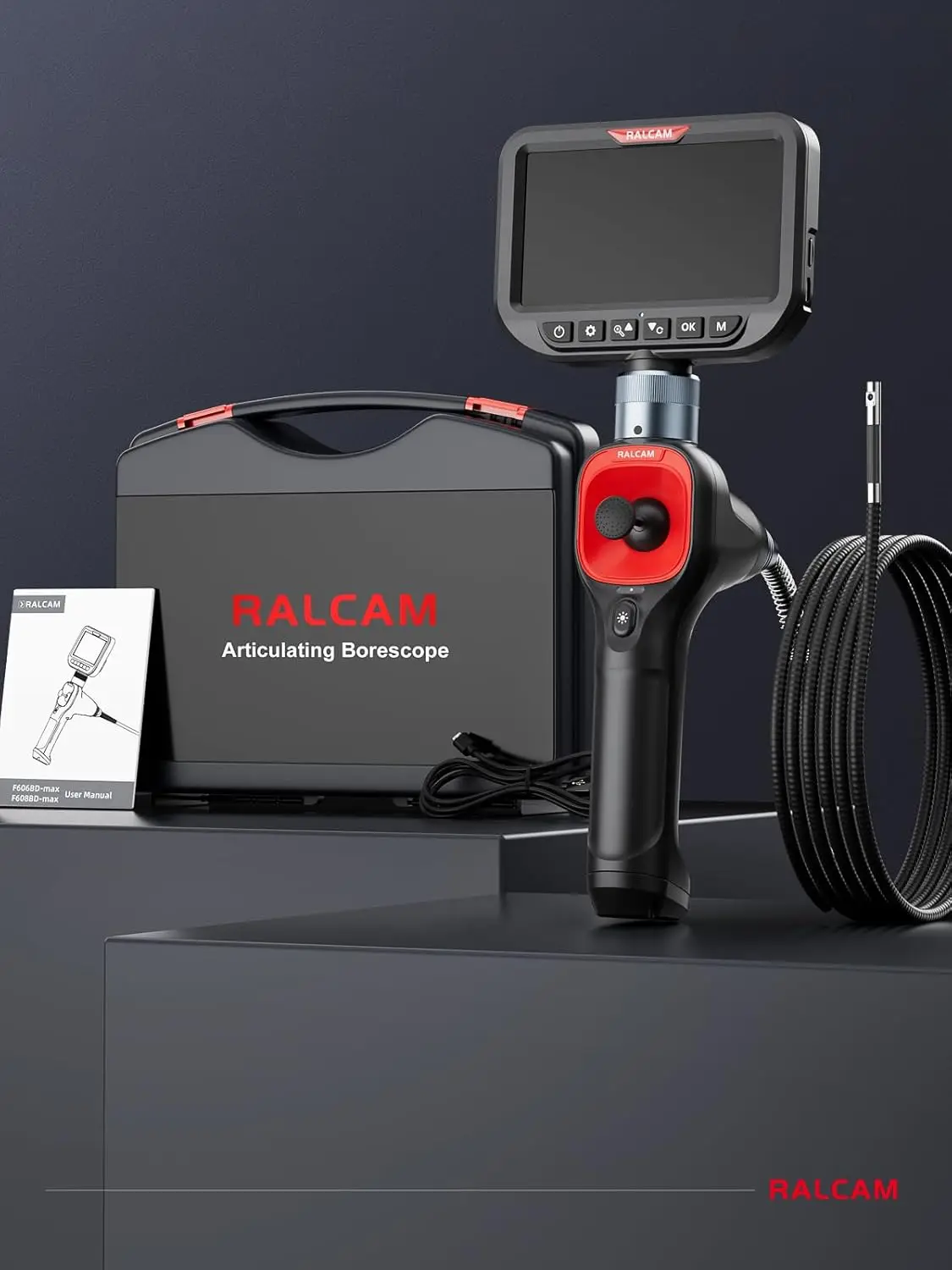 RALCAM 720 Degree Rotation Camera 5 lnch Endoscope 6.2mm Dual 1080P Full HD Endoscope Camera for Industrial Inspection 6