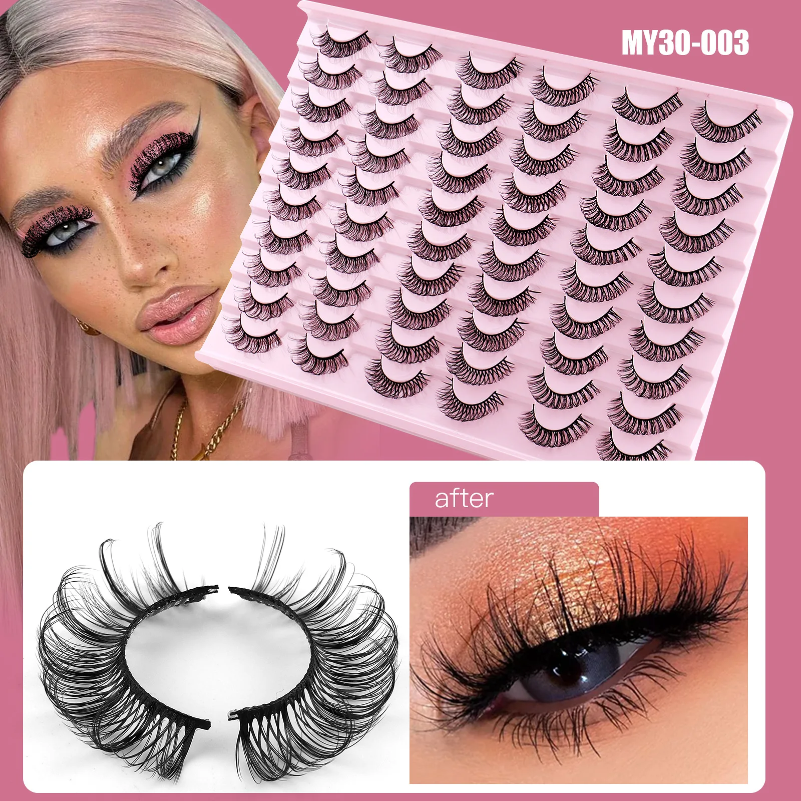 

30/10Pairs Russian Strip Lashes DD Curl Wispy Natural Faux Mink Eyelashes Reusable Fluffy Fake Eyelashes Makeup Wholesale
